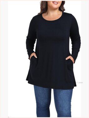 Plus Size Tunic with Pockets Long Sleeve Scoop Neck Pullover Top Heather